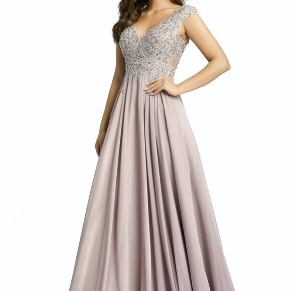 Mac Duggal Vintage Lilac Sequin Empire Waist Pleated Gown - Picture 1 of 5